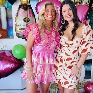 Queen Of Sparkles Pink Metallic Ruffle Dress